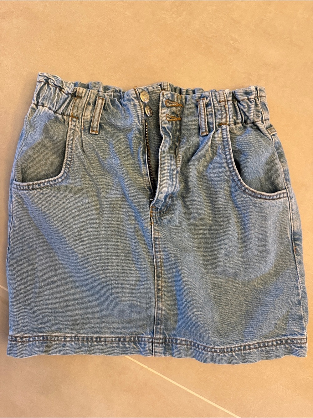 Topshop Casual Light Blue Denim Mini Skirt with Elastic Waist